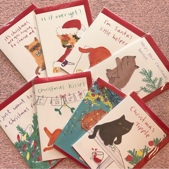 Cheeky Cat Christmas Cards - 8 - with envelopes - Jo Clark Design Christ… - Picture 1 of 12